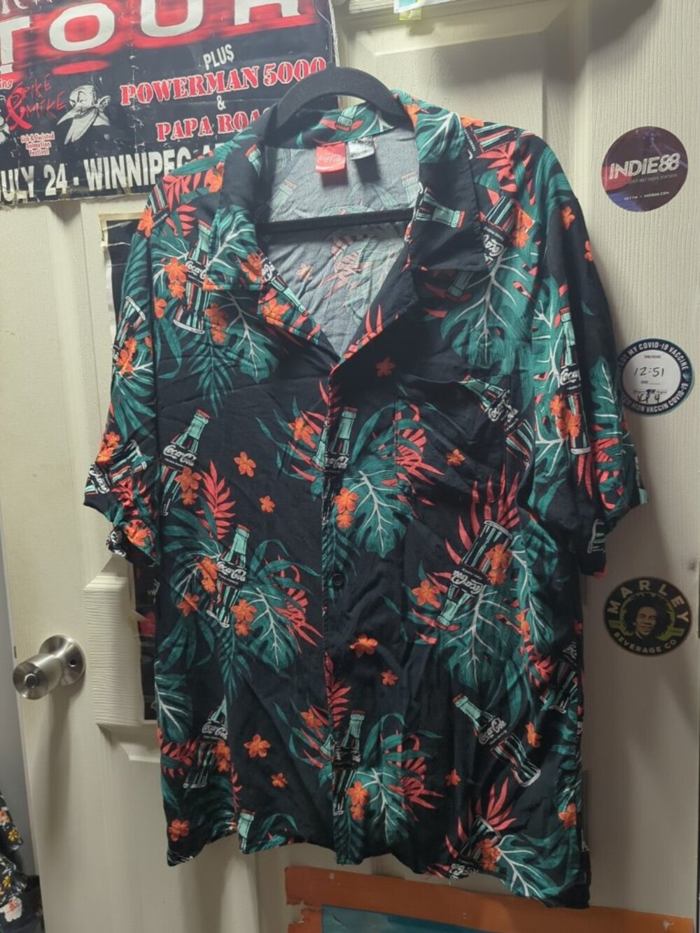 Coca Cola Soda Bottle Hawaiian Button Up Shirt Men's XL Coke Pop